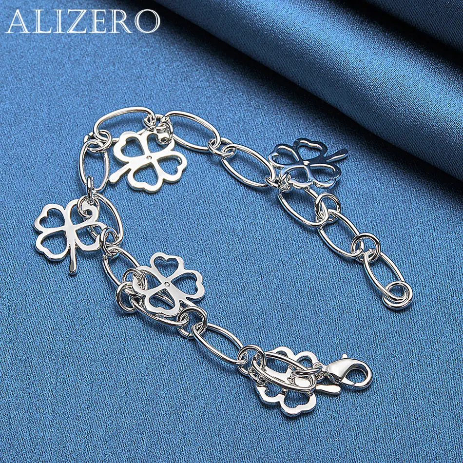 ALIZERO 925 Sterling Silver Bracelets Lucky Clovers Bracelet For Women Fashion Wedding Party Jewelry Wholesale