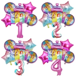 6 Pcs Cinderella Mermaid Balloons Princess Helium Balloon Set Baby Shower Birthday Party Decorations Kids Toys Girl Gift