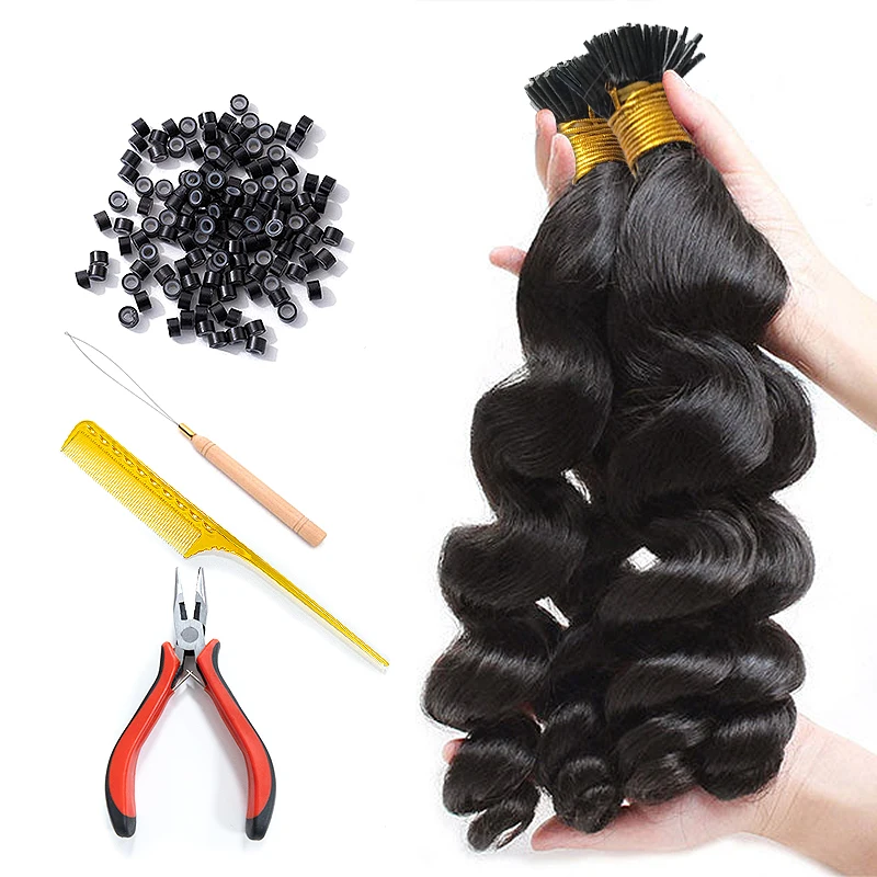 Extensiones de cabello con punta Loose Wave, cabello humano 100% Natural para mujeres, mechones rizados, cabello humano Original, extensión de cabello indio