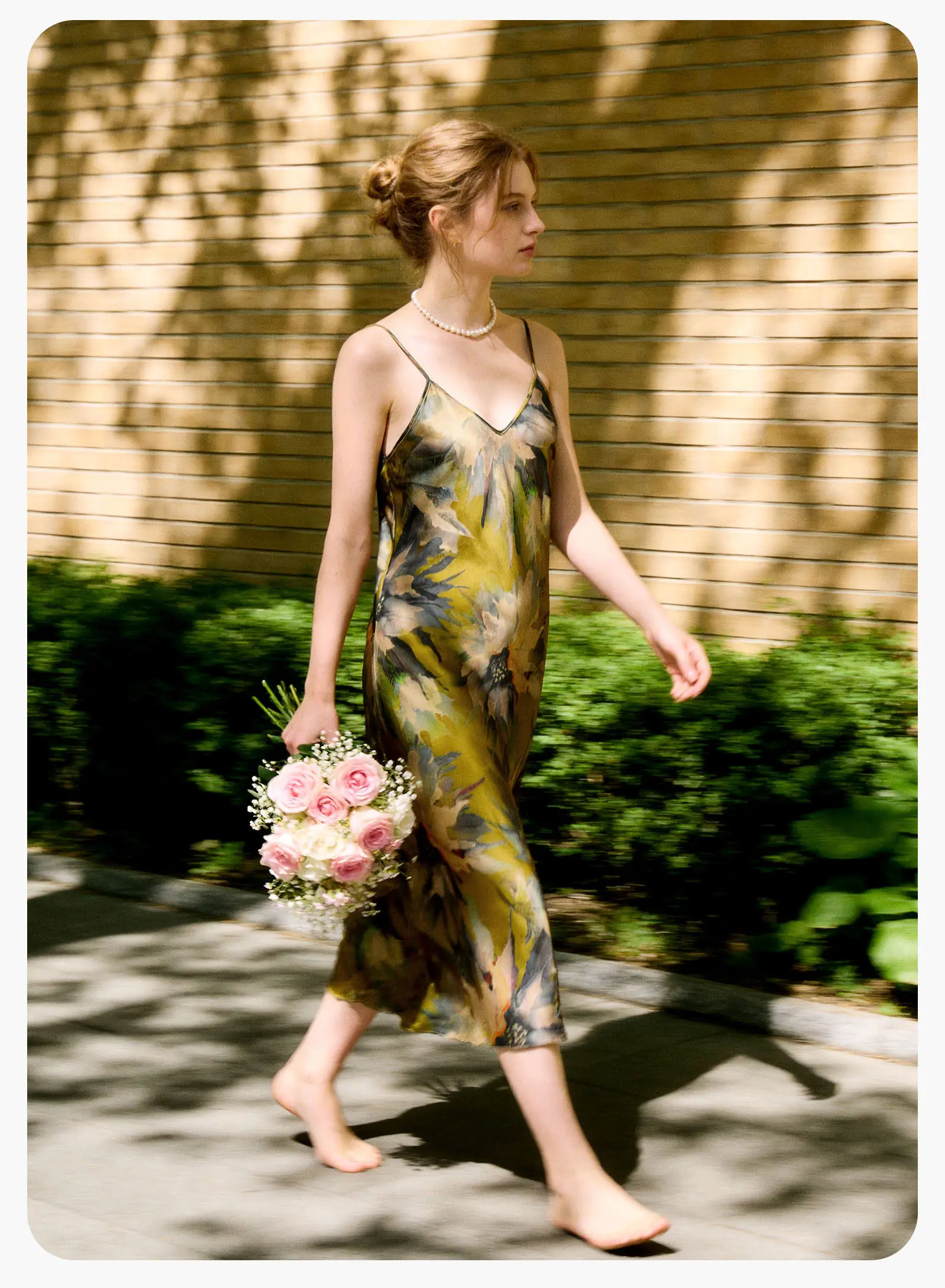 100% Mulberry Silk Printed Camisole Long Dress Women Summer Sexy Nightdress Layering Slip Dresses Versatile Nightgown Outerwear