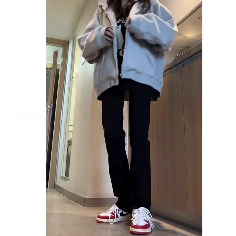 جينز Bla مرن عالي الخصر للنساء للخريف جديد مقاس كبير جينز مستقيم الساق جذاب للنساء مقاس كبير #4