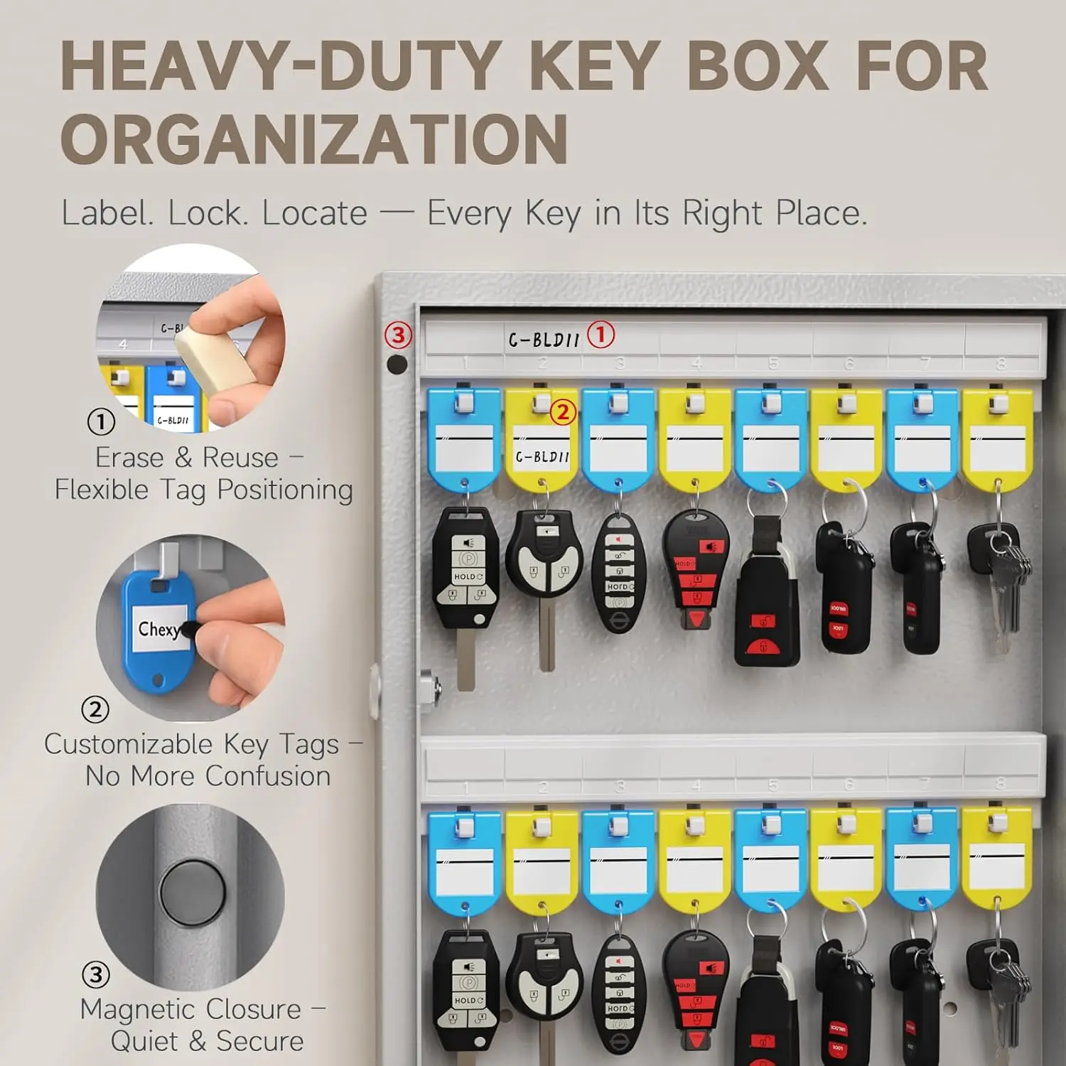 WeHere Remote authorization unlocking Smart Lock Box, 48 Keys Storage Cabinet Wall Mount,OTP/APP Bluetooth/WiFi/Code/Key Unlock
