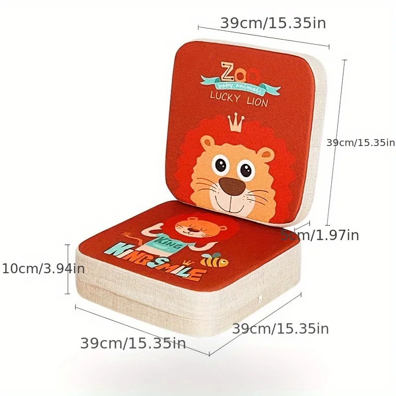 Lion-Themed Booster Seat Cushion for Dining Chairs - Polyester, Lightweight, Non-Slip Breathable Design Portable Comfort Cushion