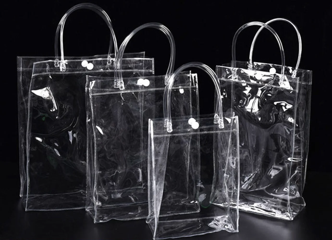 

30/40/100pcs Reusable Shopping Handbag Gift Packing Tote Bags PVC Waterproof Transparent Wedding Birthday Holiday Party Supplies
