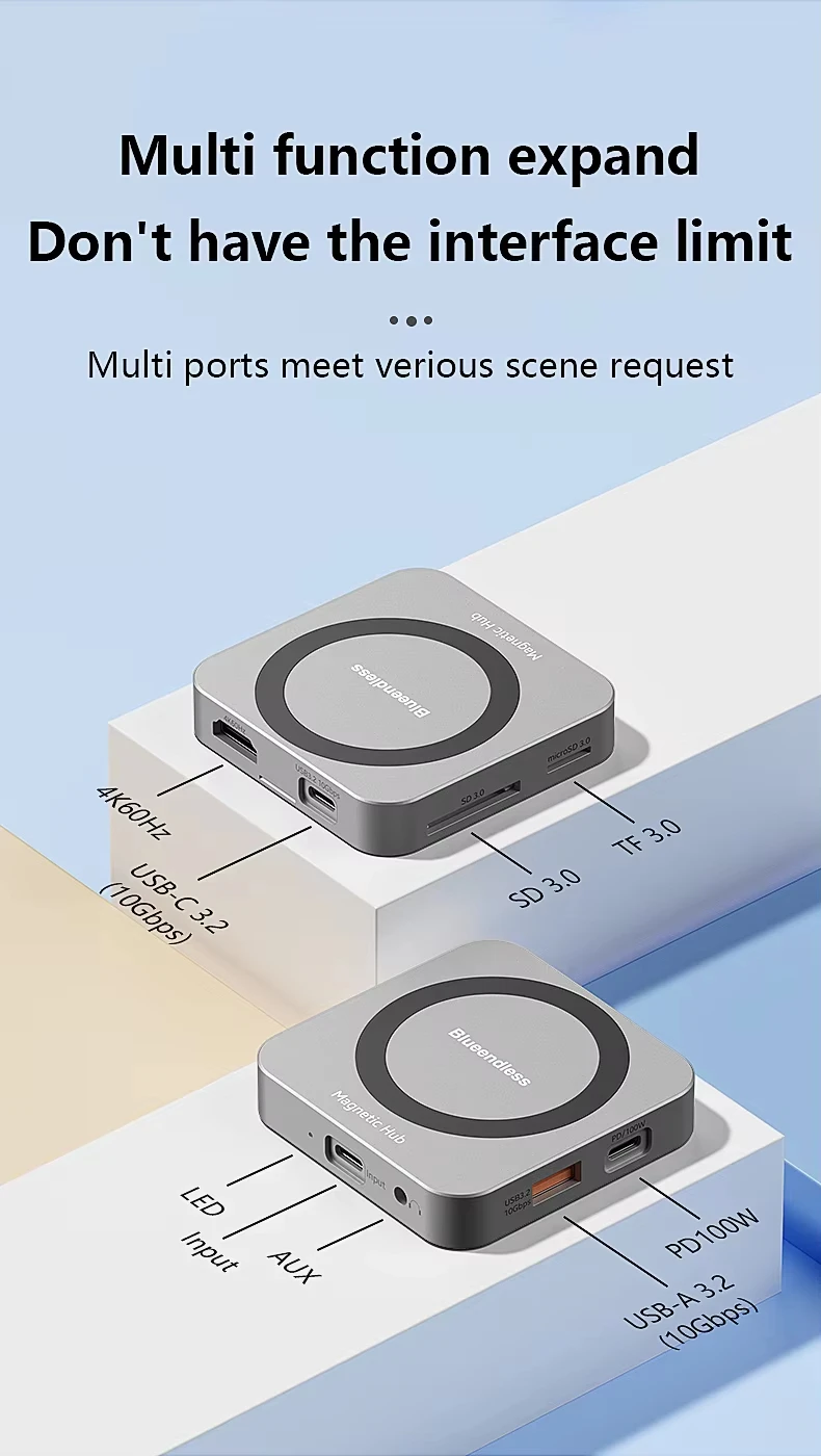 Blueendless Magnetic M.2 NVME SSD Docking Station with 8-in-1 4K@60Hz HDMI PD100W Charging for Laptops, Tablets & Phones