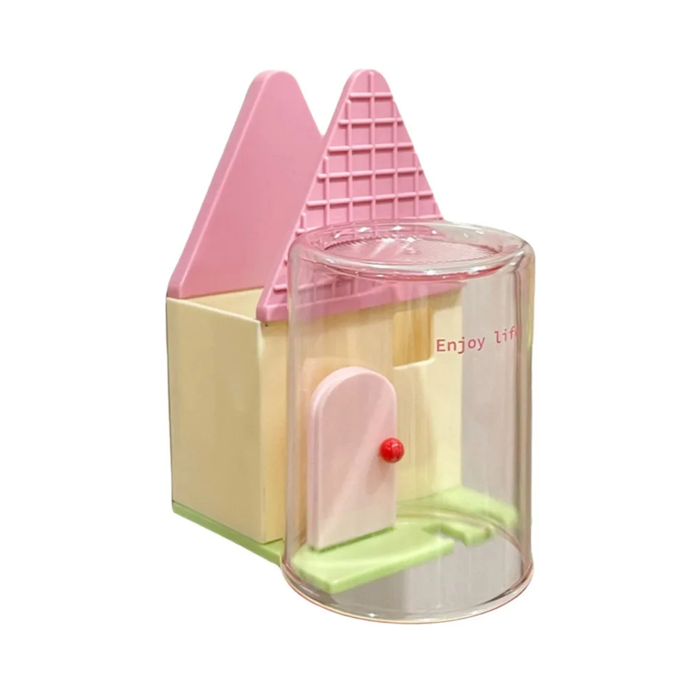 

Настенный держатель для зубных щеток в форме мультяшного дома, компактный диспенсер для зубных щеток с чашкой, дышащий, самоклеящийся