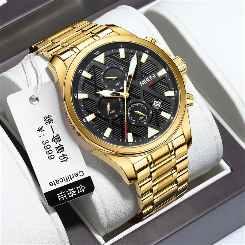 

NIBOSI New Mens Watches Top Brand Luxury Chronograph Quartz Watch for Men Military Sport Stainless Steel Waterproof Wristwatches