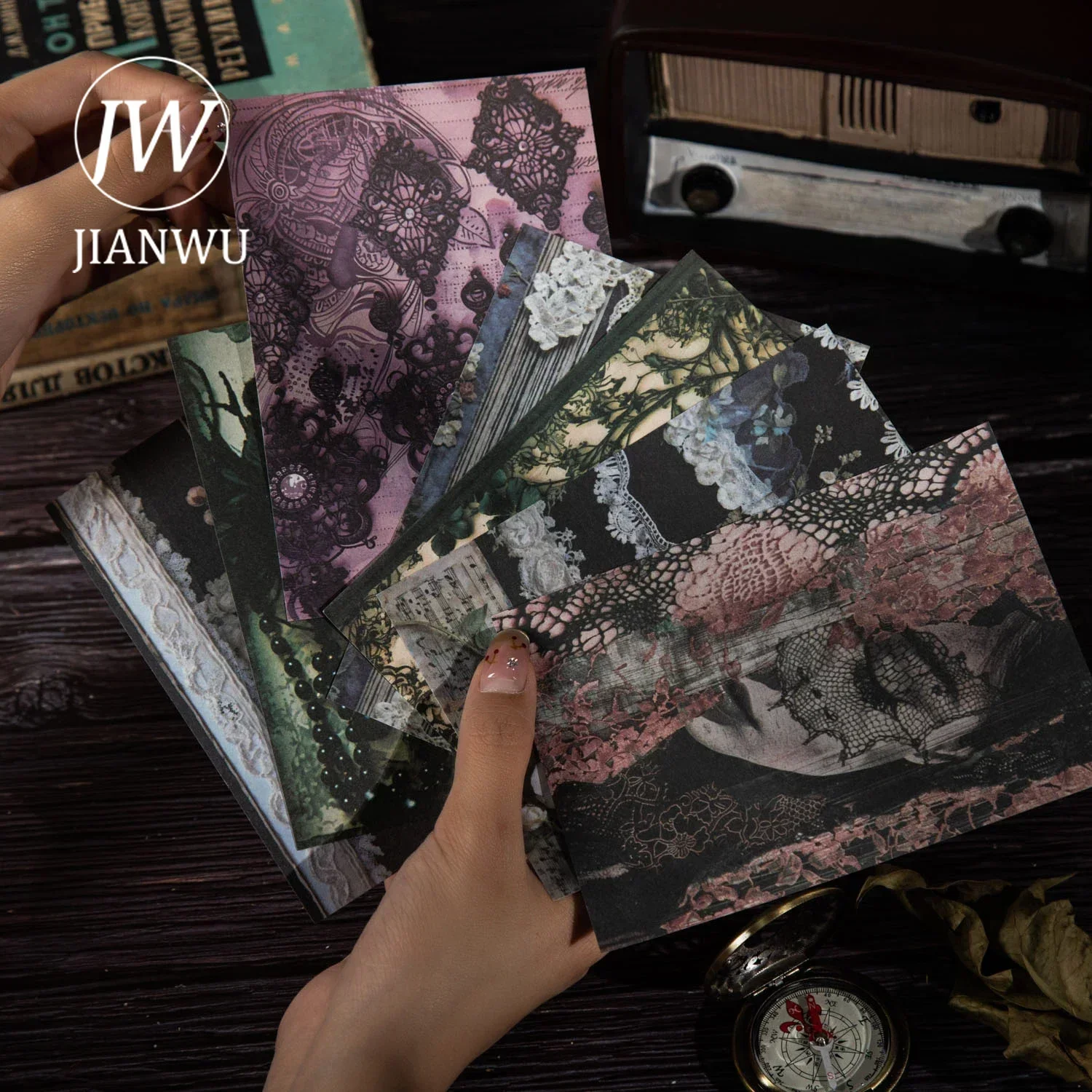 JIANWU Dream Lace Series Vintage Gothic Lace Flower Character Collage Decor Material Paper Creative DIY Junk Journal Stationery