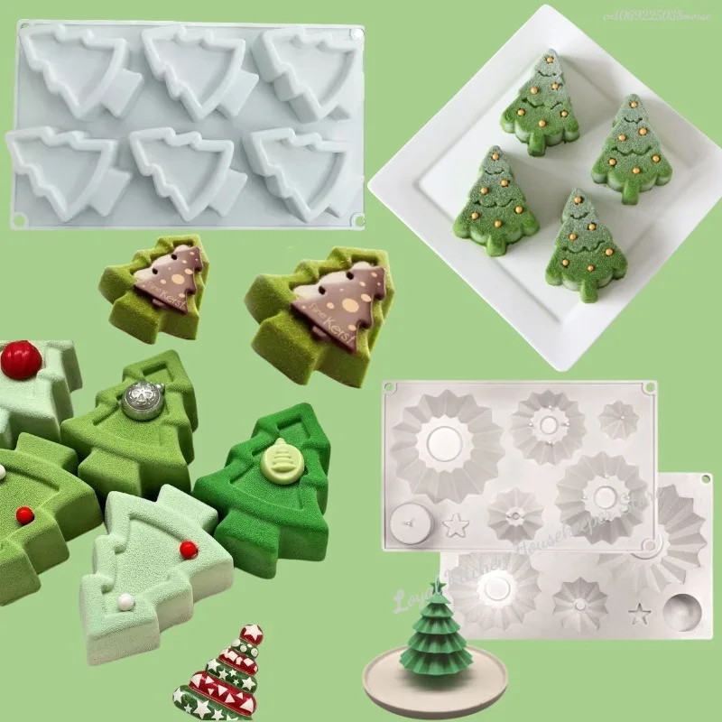 8 Holes Cream Christmas Tree Chocolate Cake Baking Tool Festival Party Biscuit Jelly Candy Silicone Mold 3D Stack Plant Ice Tray