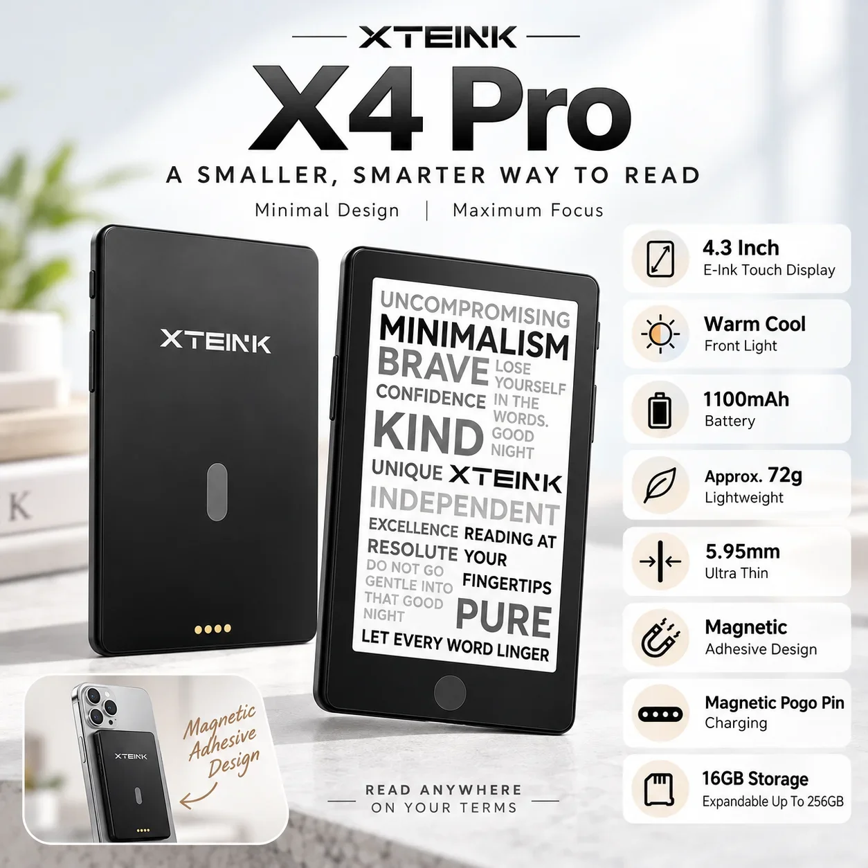 XTEINK X3 X4 Classic X4 Pro Pocket E-Ink Reader Magnetic Ebook Device Portable Digital Reading Display For Travel Daily Books
