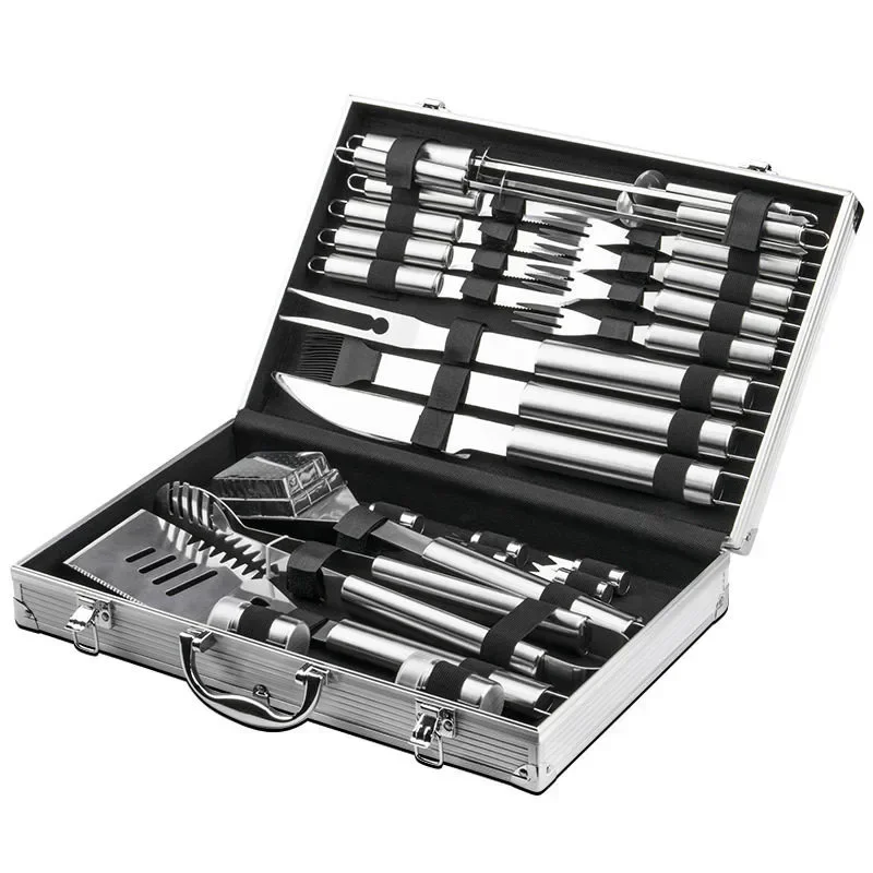 220v Outdoor Picnic Knife Portable Stainless Steel Barbecue Tool Set Aluminum Box Picnic Knife and Fork Tag Combination
