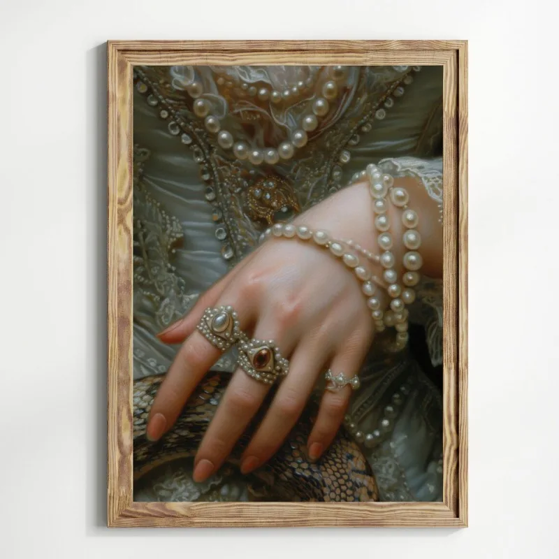 Victorian Art Altered Woman with Pearls Disco Ball Sword Poster Print Moody Vintage Black Rose Canvas Painting Wall Home Decor
