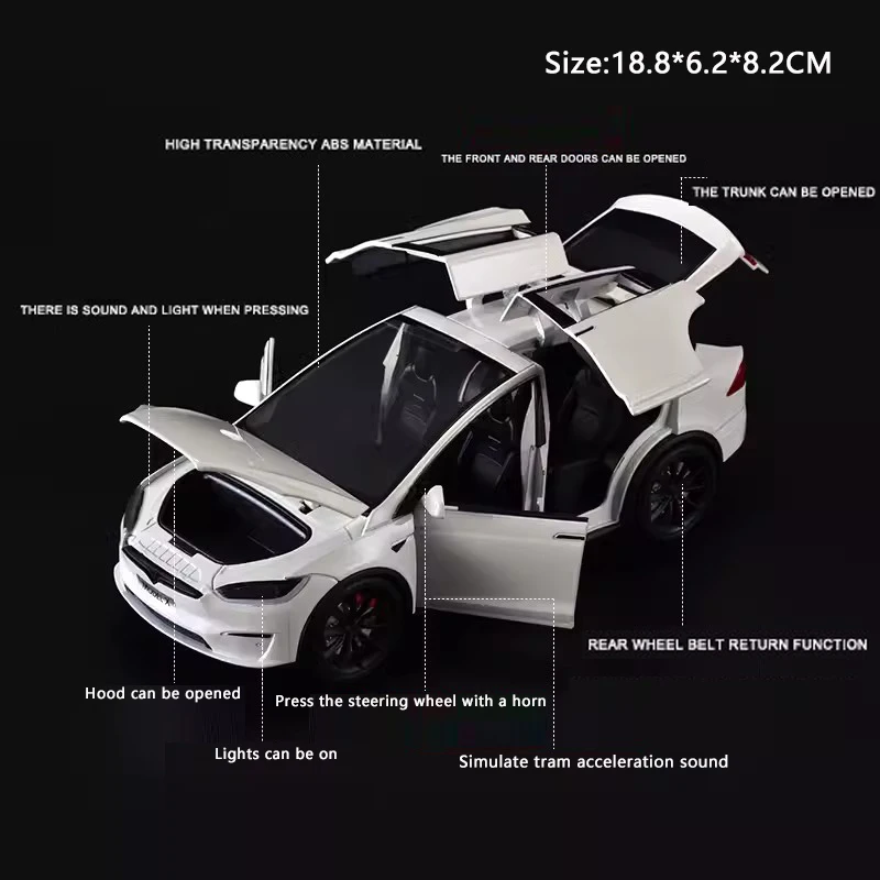 Modelo de coche de aleación Tesla X 1:24, simulación de sonido y luz, coche de juguete extraíble, coche eléctrico de nueva energía, colección de niños, regalo de decoración