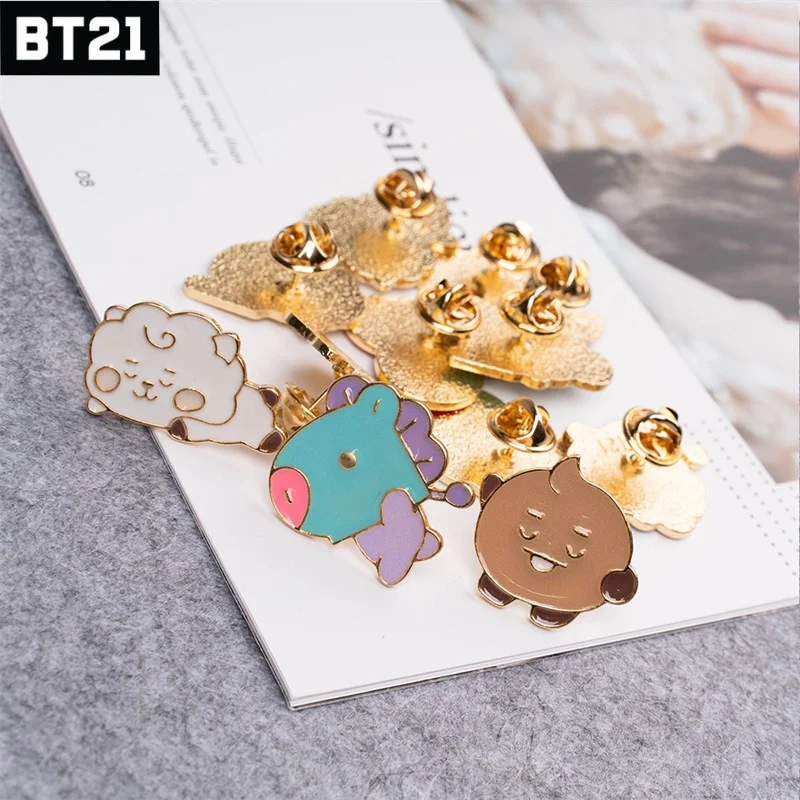 Kawaii Cooky Tata Broche, Fãs Emblema, Alloy Pins, DIY Chapéus, Roupas, Decoração Mochila, Acessórios de Vestuário, Presentes, 2Pcs, Bt21