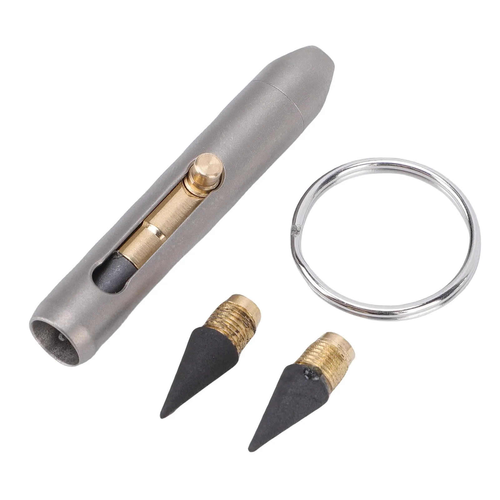 

Ti Keychain Pen Retractable Portable Everlasting Graphite Alloy Pencil Mini Writing Tool for Sketch Drawing Writing with 2 Nibs