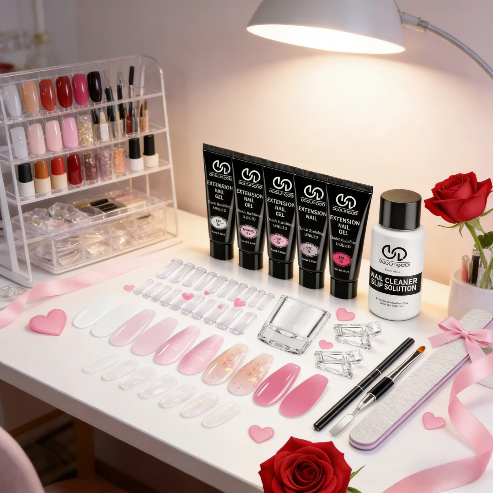 Poly Gel Nail Kit Starter: 5 Colors Natural Clear Poly Nail Gel Quick Dry Nourish Nails 28 Days Durable DIY Salon Home Gift for