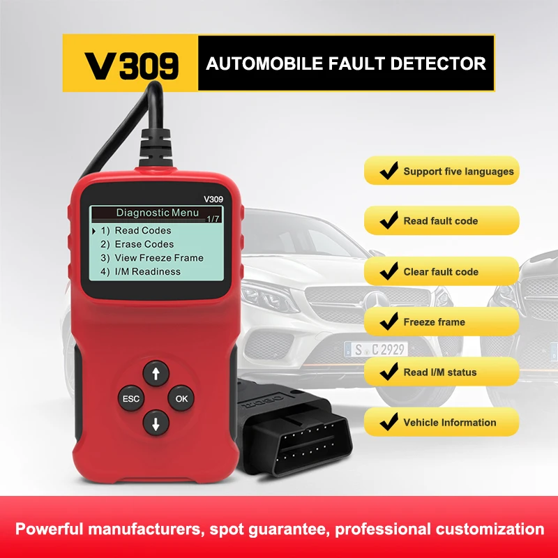

V309 Car Fault Code Reader Erase Code Check Vehicle Information DTC Fault Code Query OBD2 Diagnostic Scanner