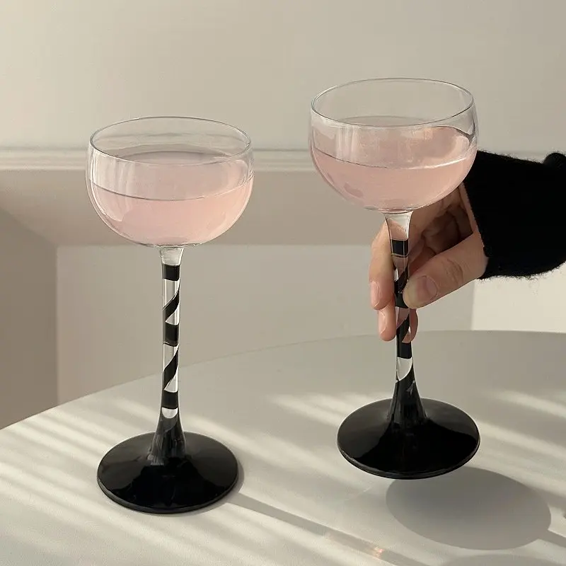 Summer Black Ribbon Design Goblet Light Luxury Transparent Glass Cocktail Cups Party Creative Juice Drink Cup 130ml