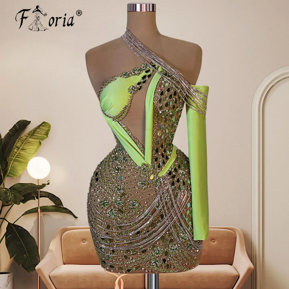 Robe de Rhcourte à pampilles perlées pour femmes, mini robe de cocktail, cristal de biscuits vert, anniversaire, remise des diplômes, luxe, 2022