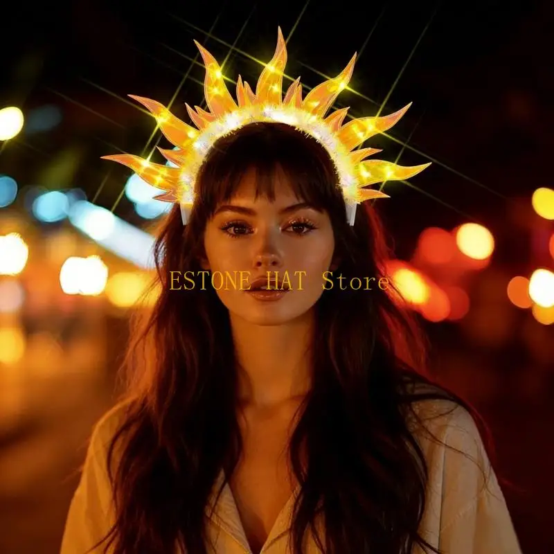 49MF LED Flame Glowing Hairband Hair Styling Tool For Costume Parties Photography And Special Occasion Carnivals Party Props view 2