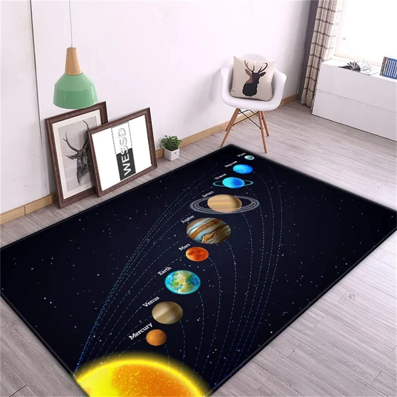 Solar System Children Room Carpet Space Planet Rug for Boy Bedroom Anti-slip Mat Bathroom Home Decor Play Crawling Floor Mat