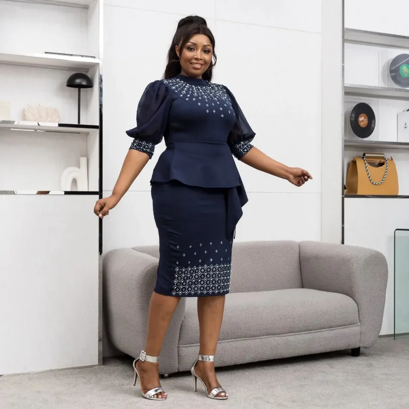 ที่กําหนดเองแอฟริกันชุดราตรีสําหรับผู้หญิงฤดูใบไม้ผลิ 2024 Elegantแอฟริกันครึ่งแขนโพลีเอสเตอร์BodyconชุดDashikiแอฟริกัน