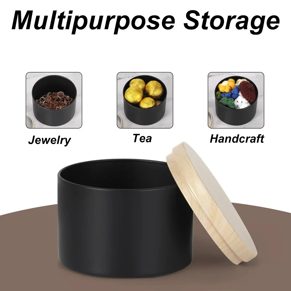 12PCS 4/8oz Black Can with Wood Grain Lids Reusable Refillable Jars Candle Making Tins Candle Containers Candy Storage Cans