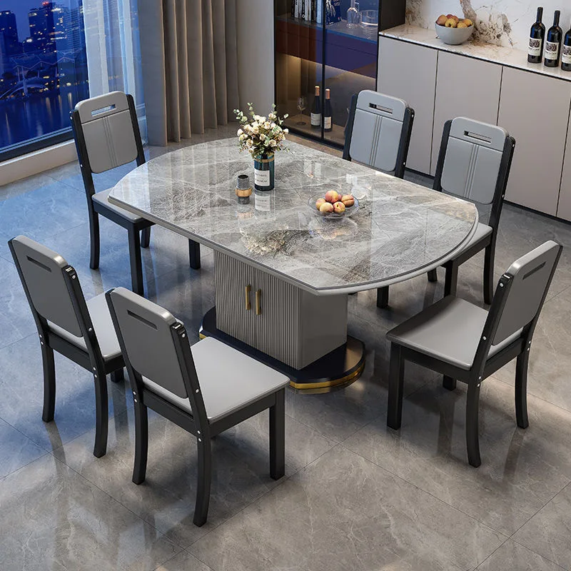 Light luxury rock slab dining table and chair combination modern simple household small apartment telescopic folding