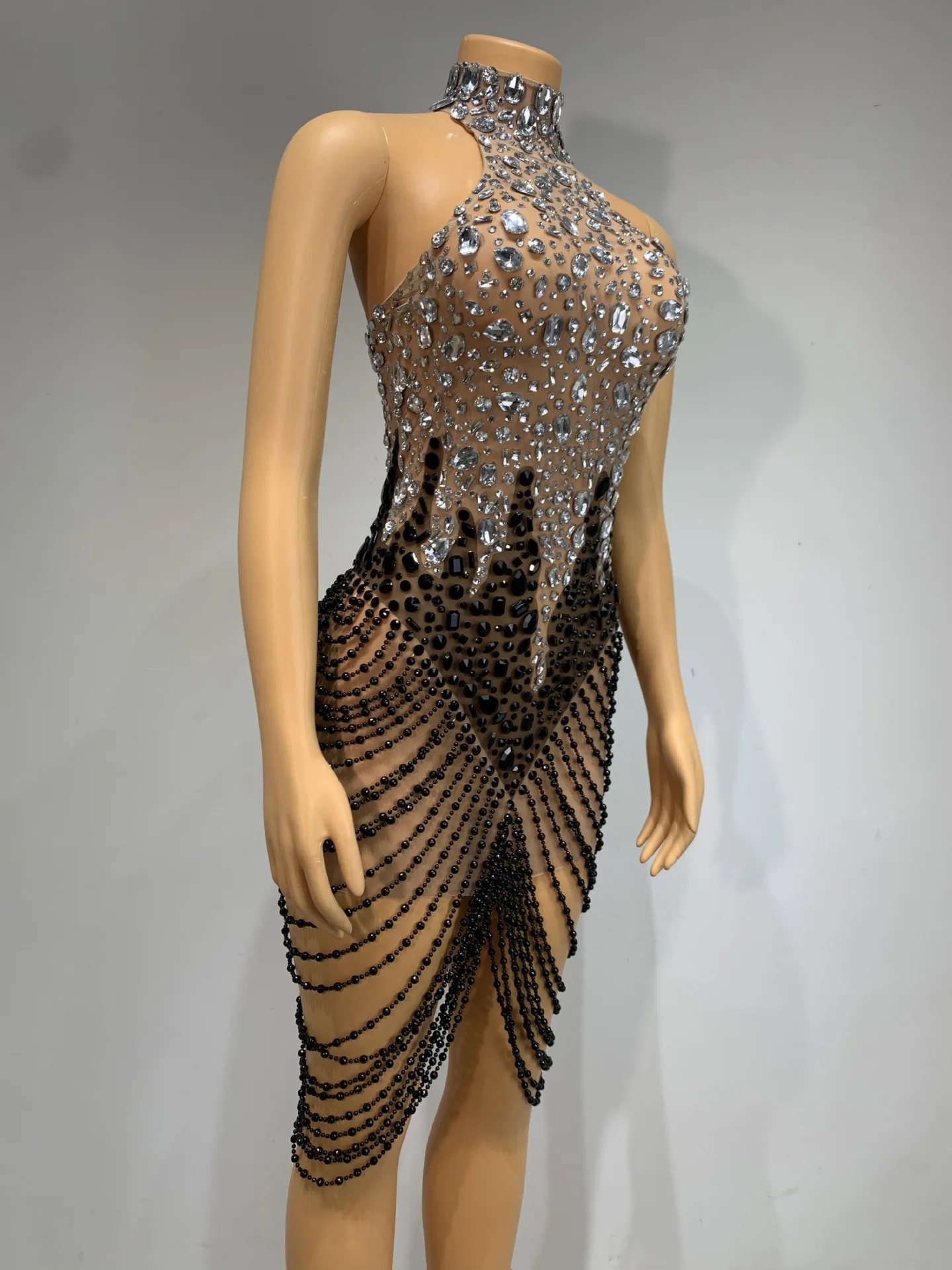 Robes de fête d'anniversaire sexy pour femmes, dos nu, strass, maille, moulante, mini robe, Club, Bar, Gogo, danseuse, chanteur, Costumes de scène