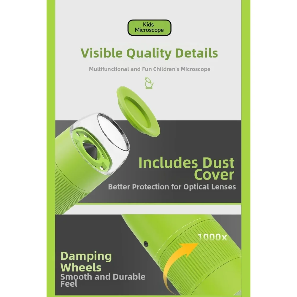 

USB-соединение, часть инструмента для микроскопа, школьный микроскоп, зеленый цифровой микроскоп, двойное увеличение, 500x1000x