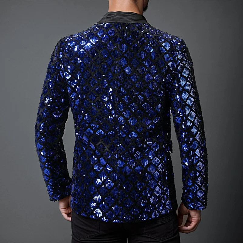 New Men's Sequins Suit jacket Stage Banquet Host Party Diamond-Shaped Sequins Suit Top