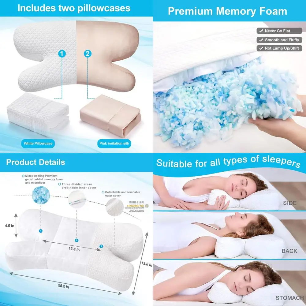 

Gel-Infused Memory Foam Pillow for Side Sleepers with Anti-Aging and Pain Relief, Includes Silk Pillowcase