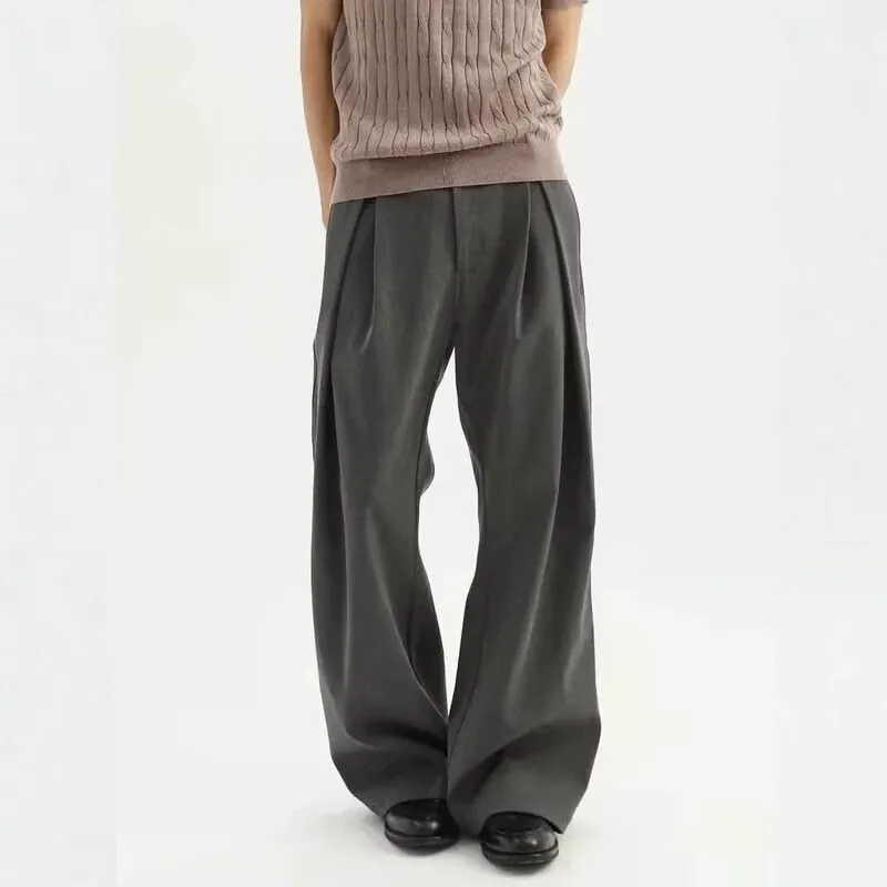 American High Street Design Men's Loose Straight Leg Trousers Cityboy Press Resistant Casual Suit Long Pants Trendy
