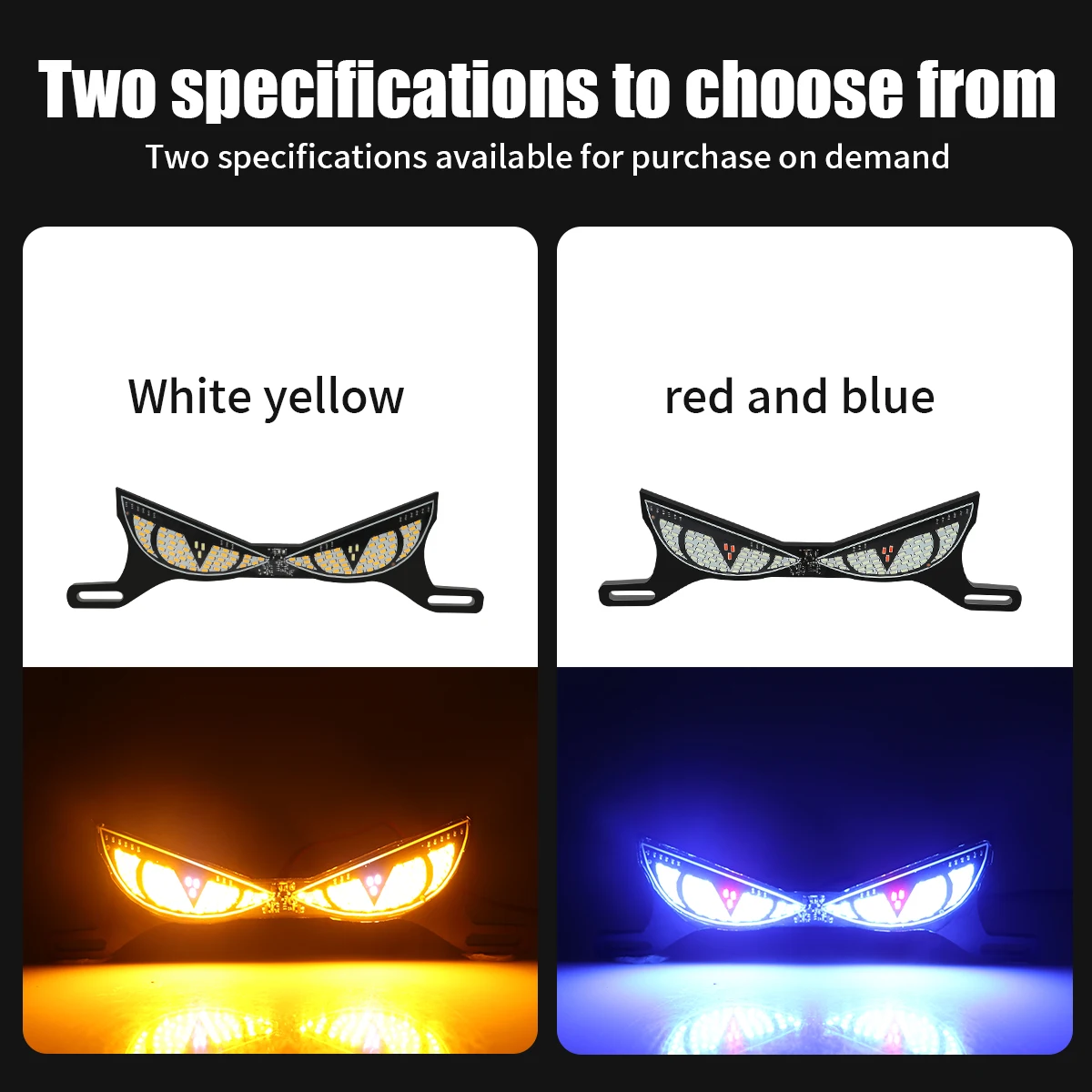 KEVANLY 1PC LED 12V Dual Color Snake Eye Cross Pattern Motorcycle License Plate Light Waterproof And Dustproof Decorative Light