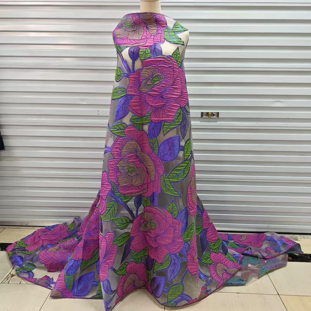 

Новый дизайн, розовые цветы, африканская нигерийская жаккардовая парчовая кружевная ткань, 2022, французская дамасская парча, кружевная ткань для платья LHD25153