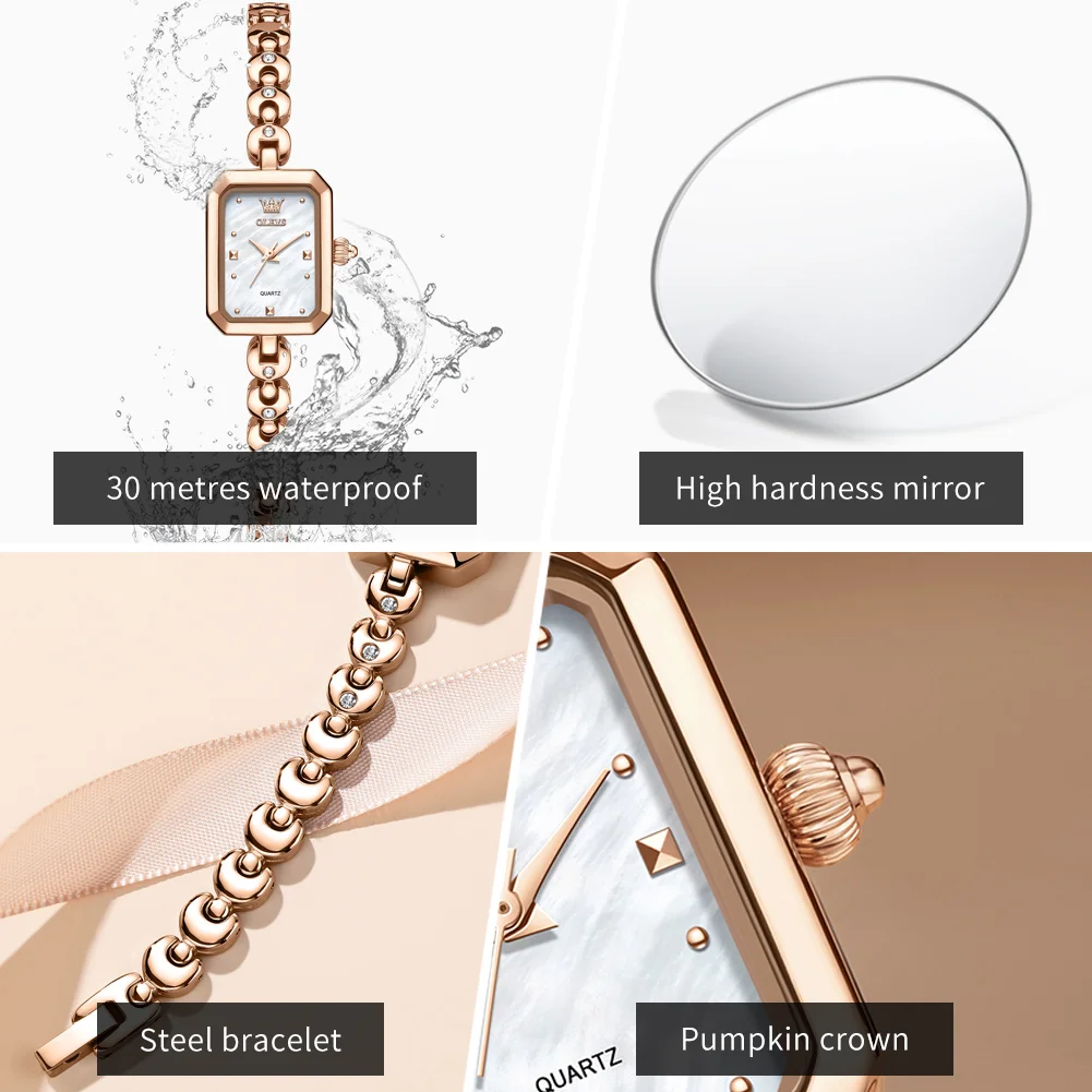 OLEVS 3665 Ladies Watch Elegant Fashion Quartz Watches Waterproof Luminous Bracelet Strap Square Ladies Watch Gifts Reloj Mujer
