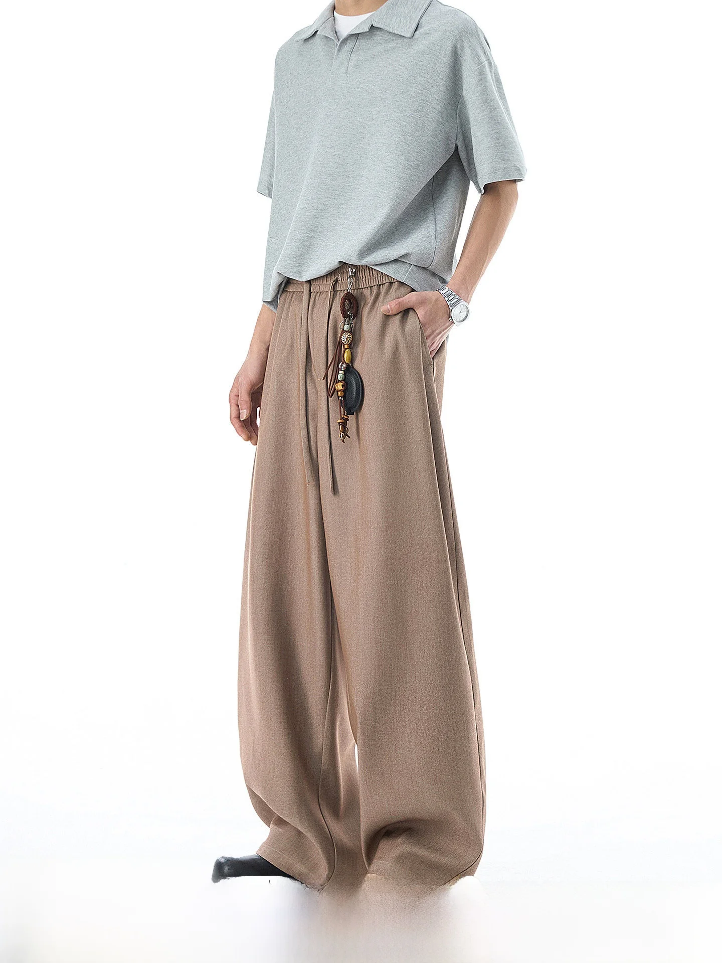 Men's Casual Straight Leg Pants Draped Loose Comfortable Spring Fashionable Classic Style Breathable Polyester Blend