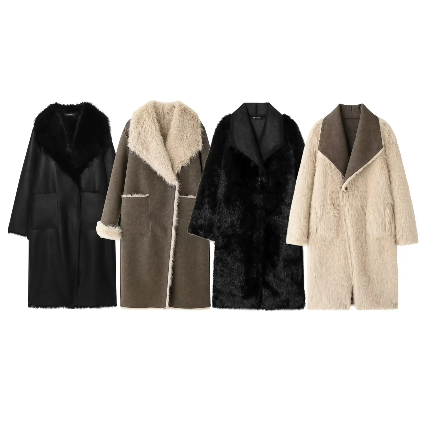 Spring and Autumn European and American Temperament Versatile Long Style Two Sided Fur Integrated Coat for Women