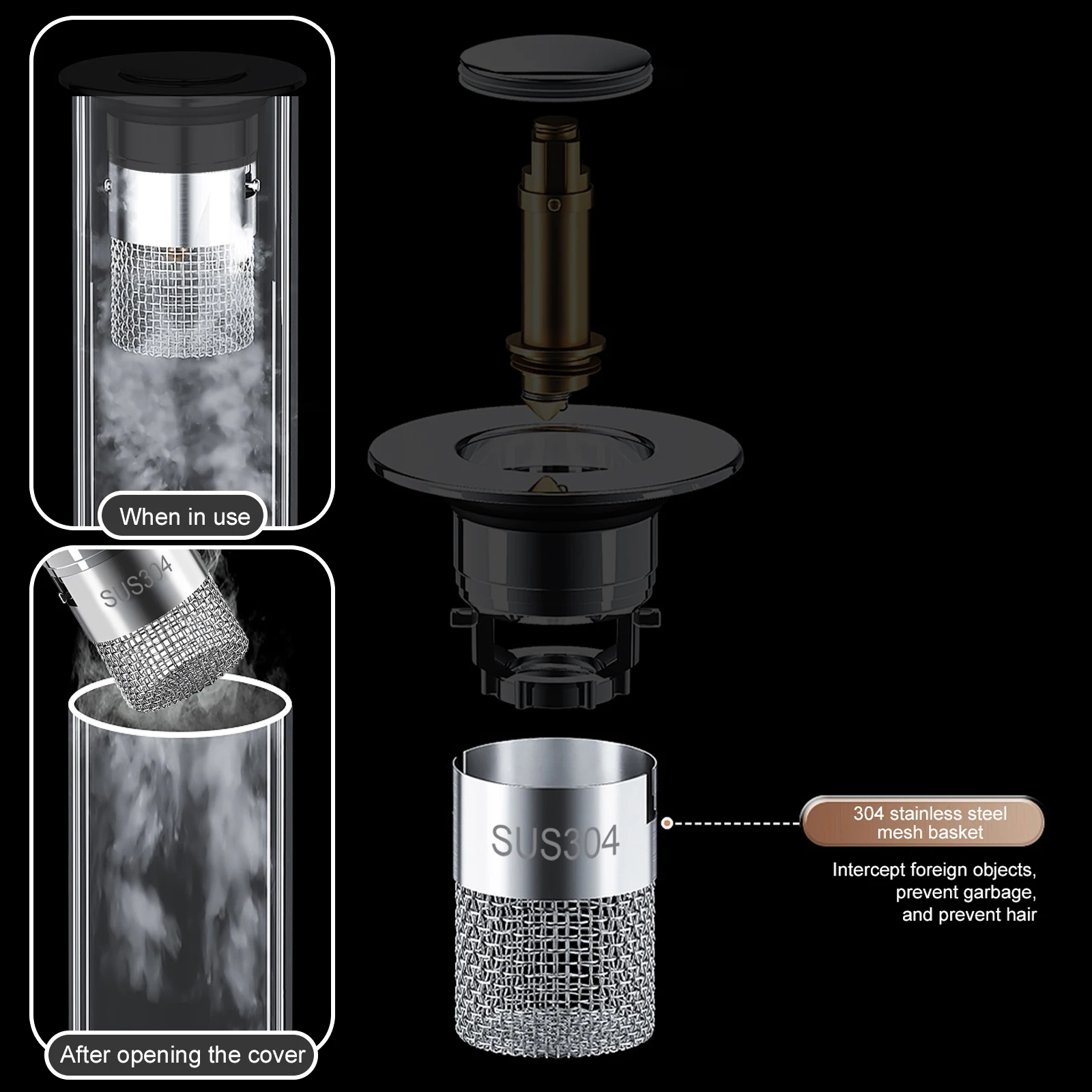 Filtro de drenagem de núcleo saltando de aço inoxidável 304 com cesto de bloqueio embutido fácil de instalar e substituir