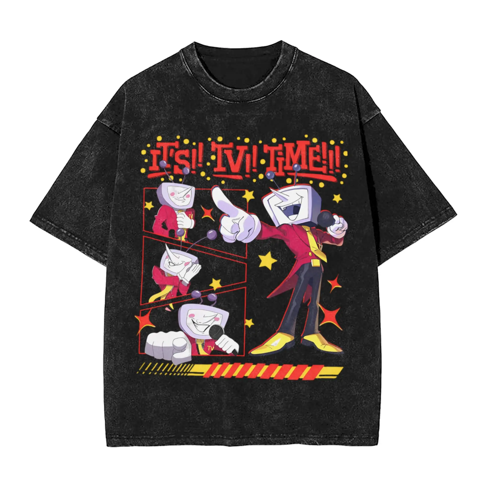 

Tenna Deltarune Game Men's T Shirt Washed It’s TV Time Meme Tee Shirt Short Sleeve T-Shirts 100% Cotton Plus Size Clothing