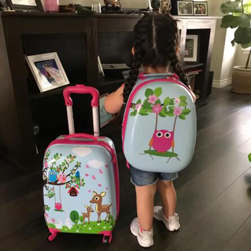 Koper Troli Kartun dengan Set Ransel Anak-anak Lucu 13 Inci Tas Anak Laki-laki Perempuan 18 Inci Tas Koper Beroda Perjalanan Valise