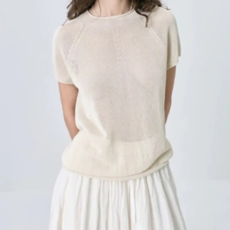 New Summer Seamless Washi Yarn Short-sleeved Loose-fitting Slimming and Relaxed Style Knitwear