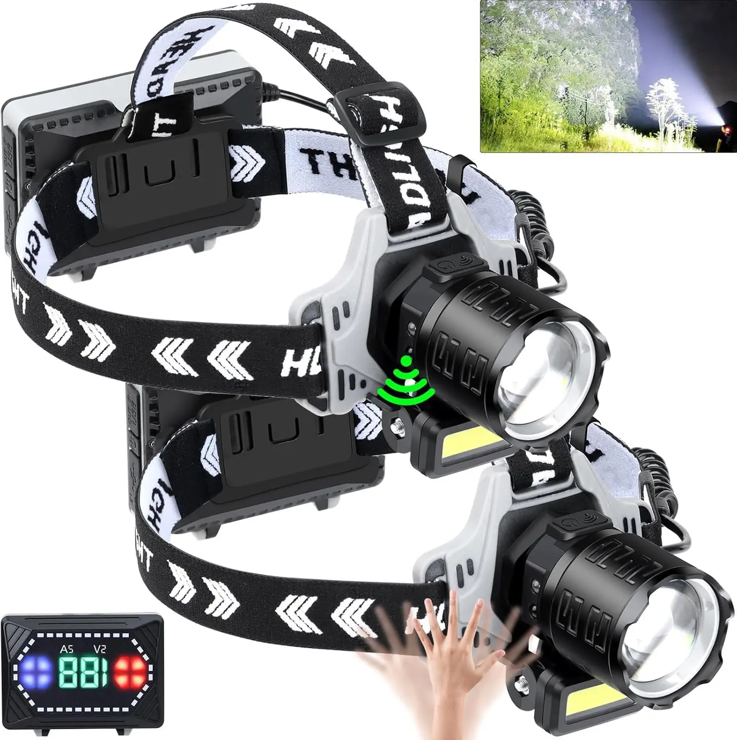 

Rechargeable LED Headlamp 1000 Lumens, 10 Modes with Motion Sensor, Waterproof for Outdoor Activities