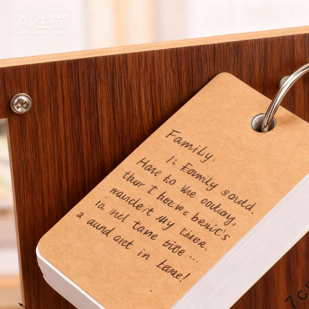 Paper Ring-bound Blank Word Flash Cards Brown, Black 7x4x2cm Rounded Corner DIY Graffiti Cards