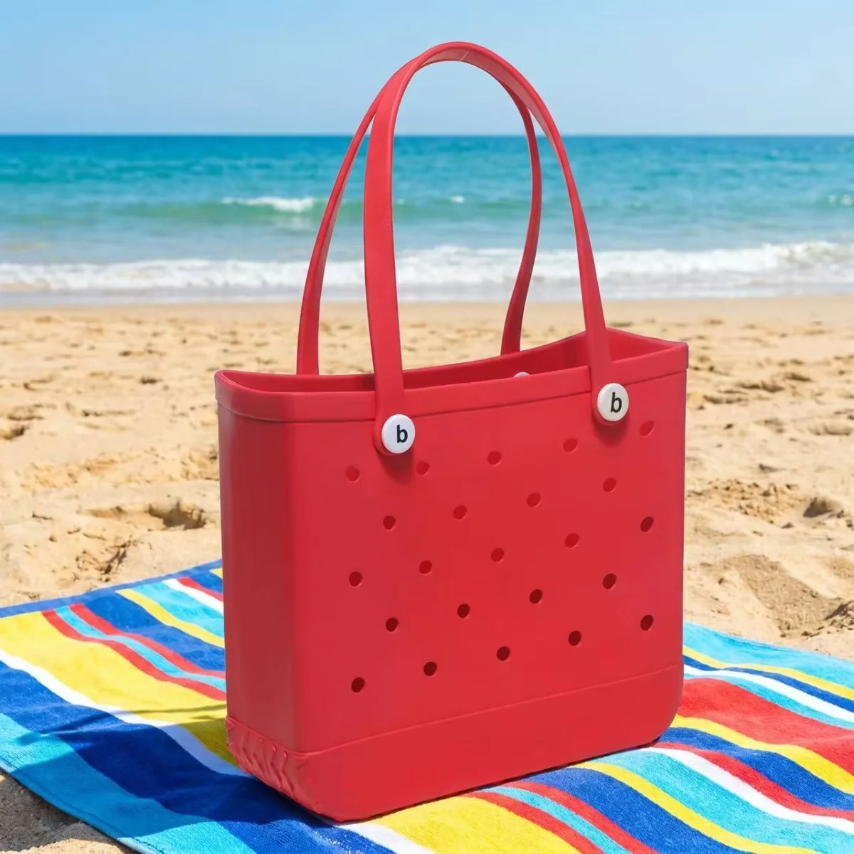 EVA Waterproof Tote Bag Durable Hole Design Beach Basket Shopping Travel Pool Outdoor Lightweight Easy Clean Reusable Multicolor