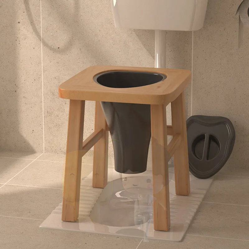 Solid Wood Commode Chair for Elderly Bedroom Toilet Seat with Non-Slip Design Mobile Toilet Safe Bathroom Aid for Bedside Use