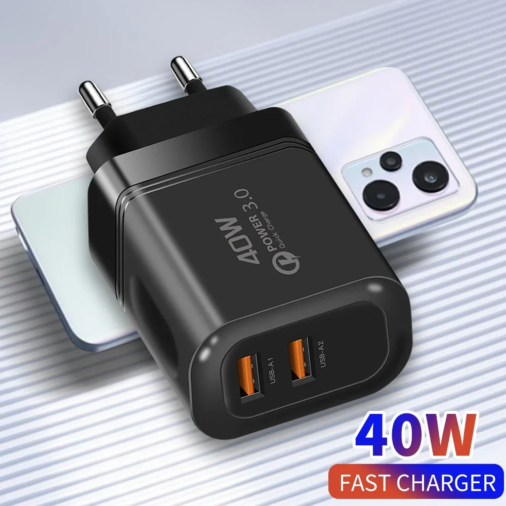 40W Dual USB Fast Charger QC 3.0 3.1A High Power Quick Charge Adapter for iPhone Samsung Xiaomi Huawei Global Universal EU/US