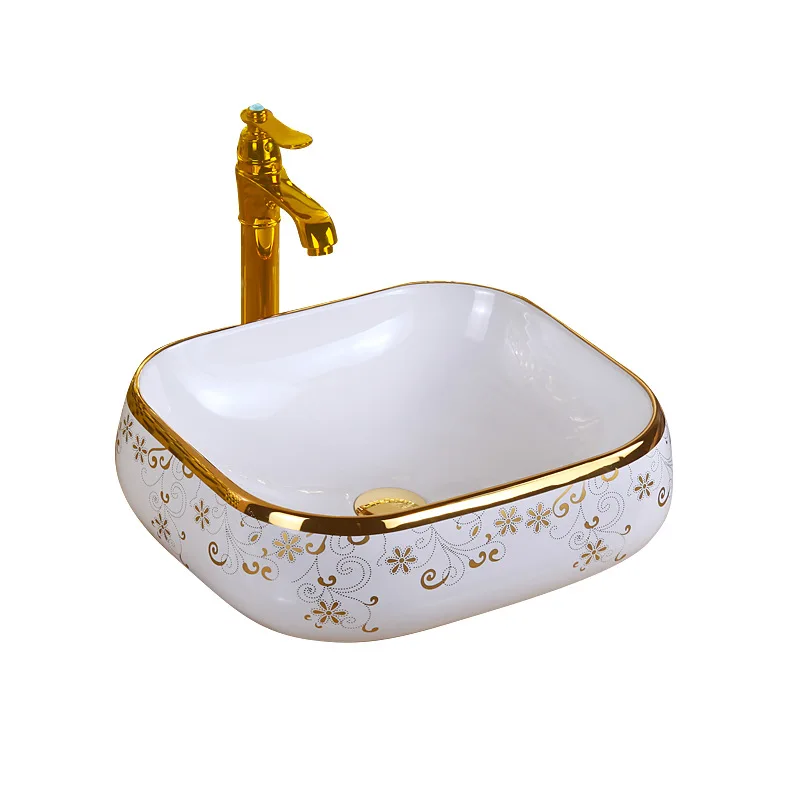 

Bathroom washbasin modern fashion simple gold-rimmed countertop basin washbasin