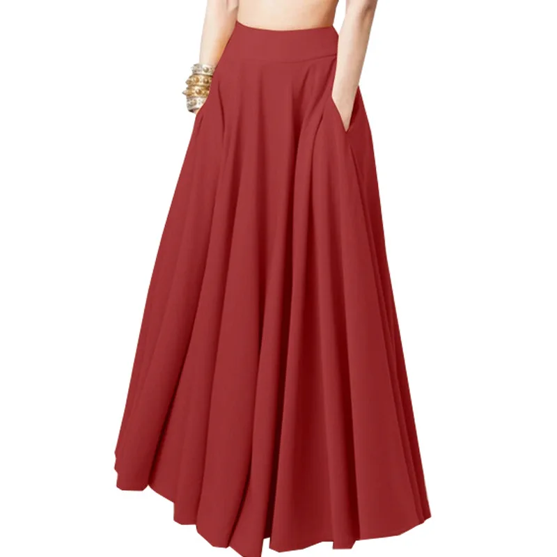 2024 Spring New Women's Solid Color Elegant and Fashionable Commuter Pocket Elastic Waist Half Pleated Skirt