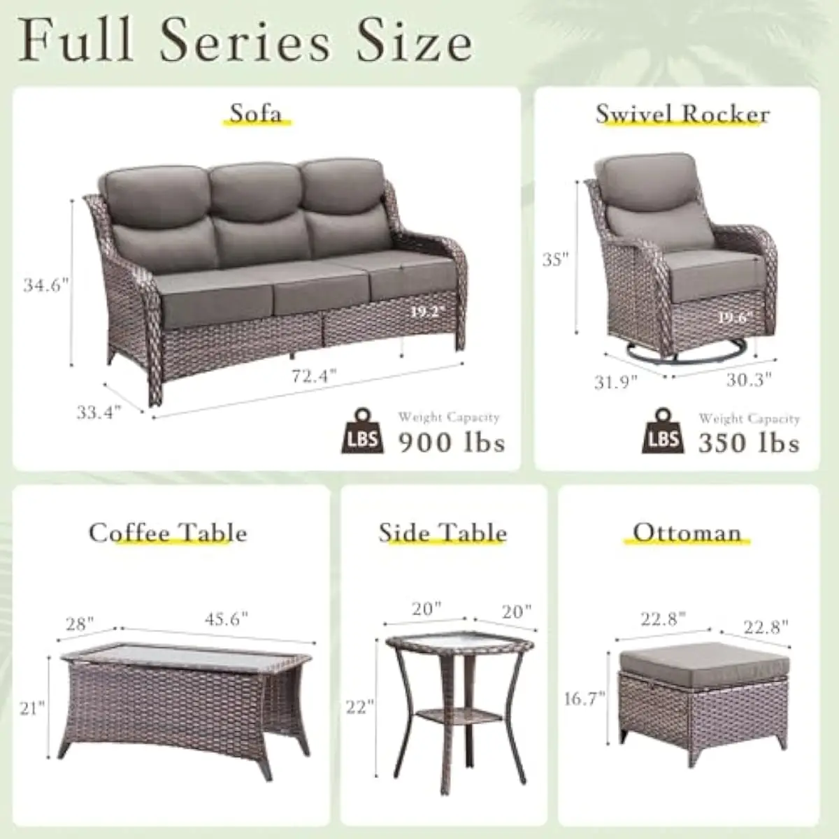 Luxury 7-Piece Modern Outdoor Wicker Set Featuring Swivel Rocker Chairs, High-Back Sofa, Dual Ottomans, Coffee & Side Tables — B